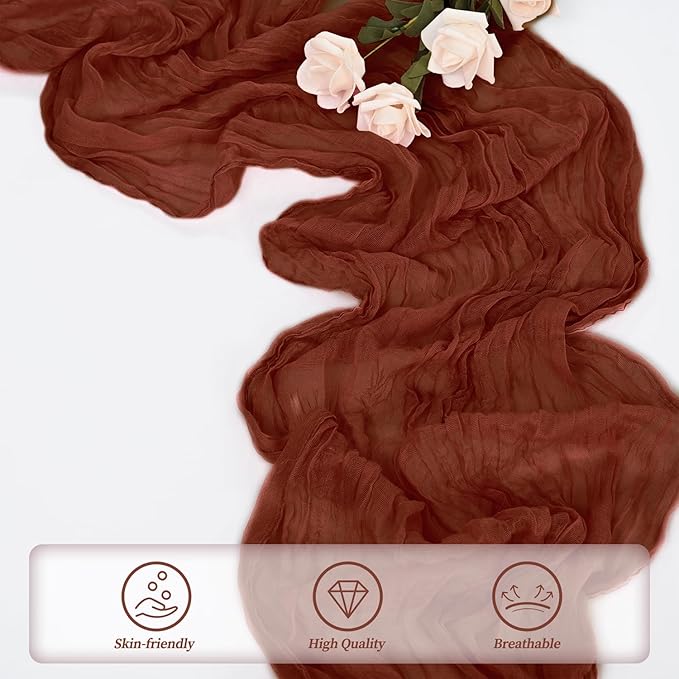 6 Pack Terracotta Cheesecloth Table Runner 10FT Boho Rustic Cheese Cloth Table Runner for Wedding 20 x 120 Inch Long Bridal Shower Baby Shower Gauze Fabric Sheer Birthday Party Table Decorations