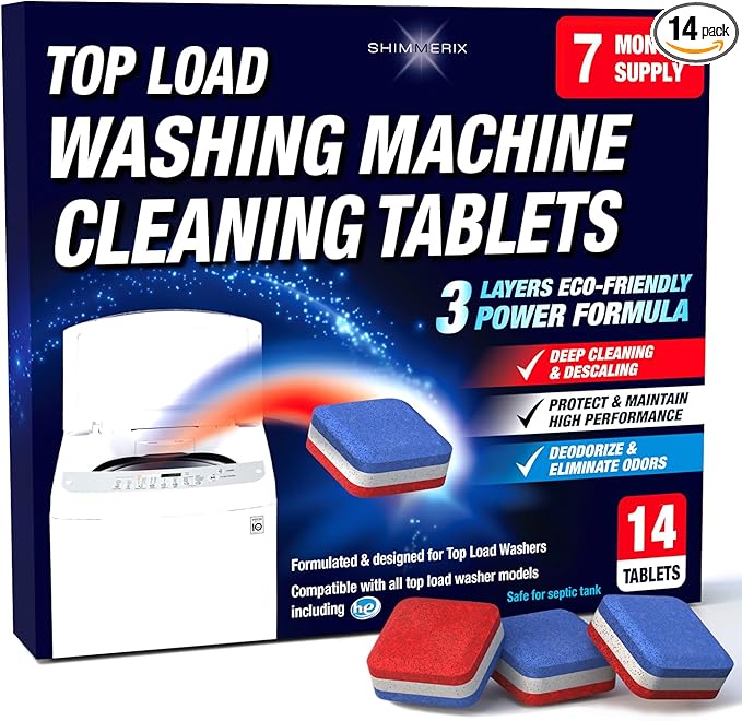 Washing Machine Cleaner Tablets 14 Pack for HE Top Load - Eco Friendly Washer Machine Cleaning Tablets - 3 Layers Septic Safe Wash Machine Full Deodorizer Descaler Protector - 1 Plus Year Supply