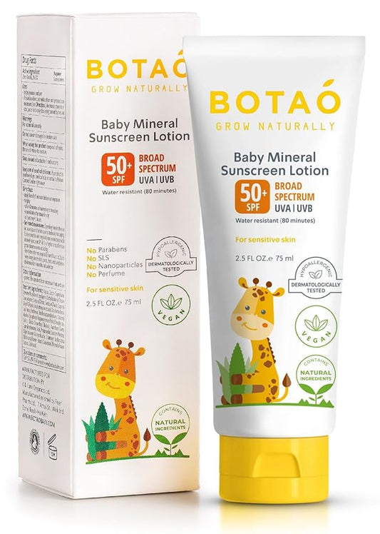 Baby 100% mineral Zinc Oxide baby sunscreen – safe natural sunblock lotion for babies: SPF50 Broad Spectrum UVA UVB,For sensitive skin Baby Face Body Protection, Sunblock Cream 2.5 Oz