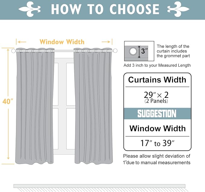 ChrisDowa Small Window Curtains 40 inches Long for Bedroom - Grommet Short Thermal Insulated Room Darkening Curtains for Kitchen (2 Panels, Aqua, 29 x 40 Inch)