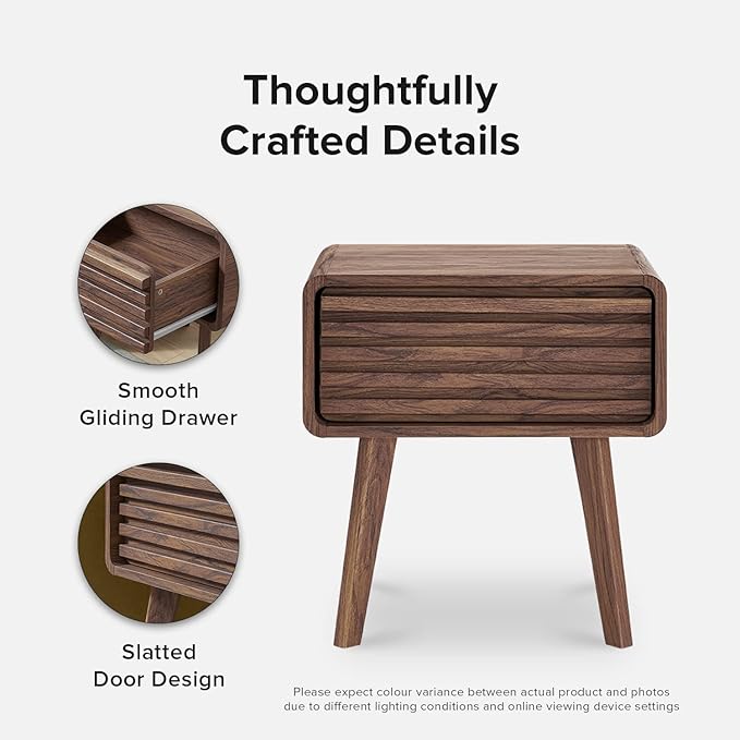 mopio Ensley Nightstand, Side Table, End Table, Mid Century Modern Nightstand with Drawer, Bedside Tables, Small Nightstands with Storage, for Living Room, Bedroom (Single)