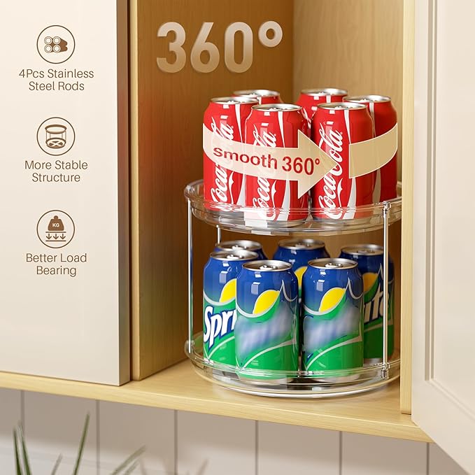 LAMU 2 Pack 2 Tier Lazy Susan Turntable Organizer 9.25'' Rotating Spice Rack Organization for Cabinet, Kitchen, Pantry, Countertop, Bathroom, Vanity, Medicine Cabinet Organizer, Clear