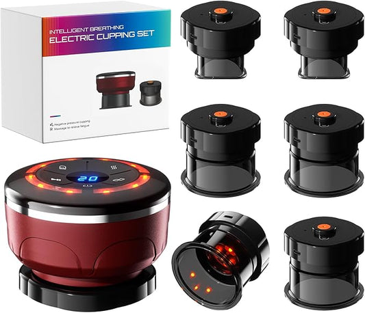 UBALANCE Smart Cupping Therapy Set - Cellulite Massager with 6 Massage Cups, Portable Electric Device for Enhanced Blood Circulation, Reduced Cellulite, and Muscle Soreness Relief（Red）