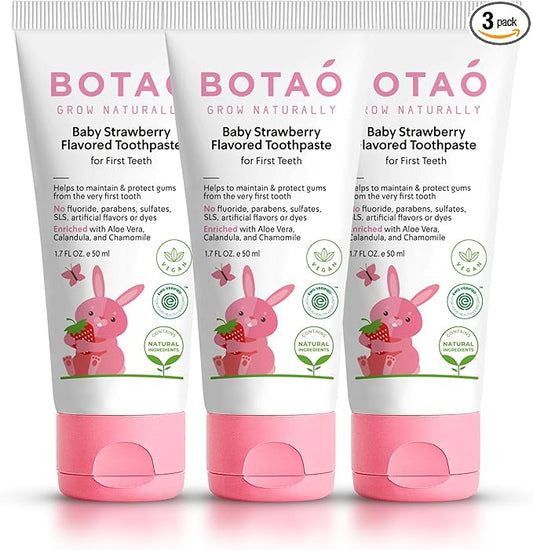 Fluoride Free Baby Toothpaste | Natural Toddler Toothpaste | Strawberry Flavored - Training Toothpaste for Toddlers | EWG Verified, Vegan, SLS Free, Safe to Swallow, Aloe Vera (3 Pack)