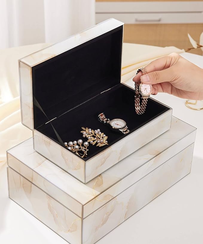 Homde Glass Decorative Storage Box: Set of 2 Boxes for Home Decor - Large Organizer with Lids for Decorations