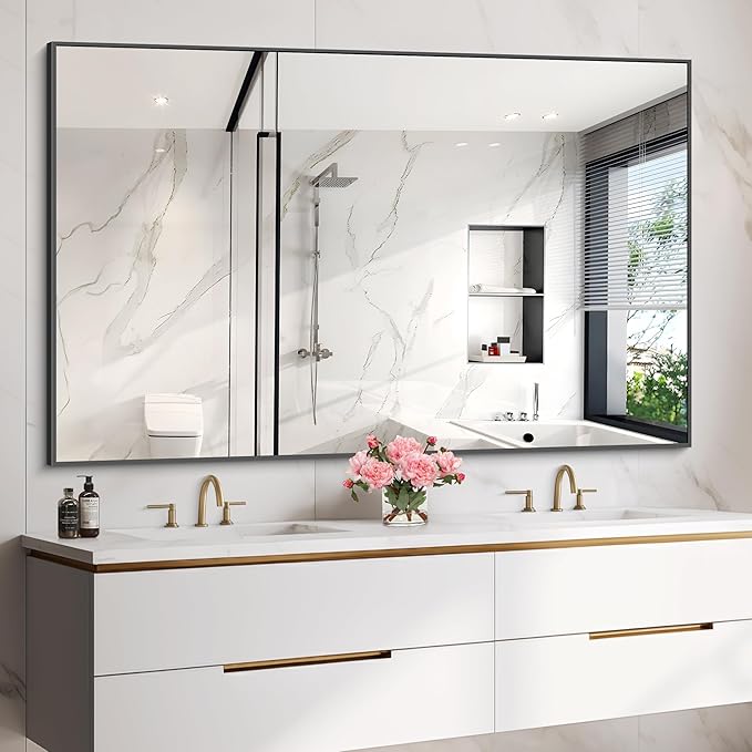 40x60inch Black Bathroom Mirror, Black Rectangle Mirror with Frame, Large Rectangular Wall Mirrors for Bathroom, Living Room, Hair Salon, Big Farmhouse Mirror Hang Horizontal/Vertical