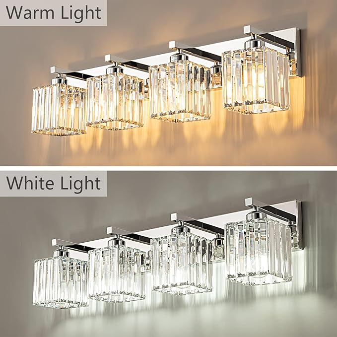Modern 4-Light Chrome Crystal Bathroom Vanity Light Fixtures