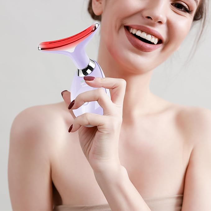 Facial Massager Red-Light-Therapy-for-Face and Neck, Face 𝖲 culpting Wand with 7 Color (Light Purple)