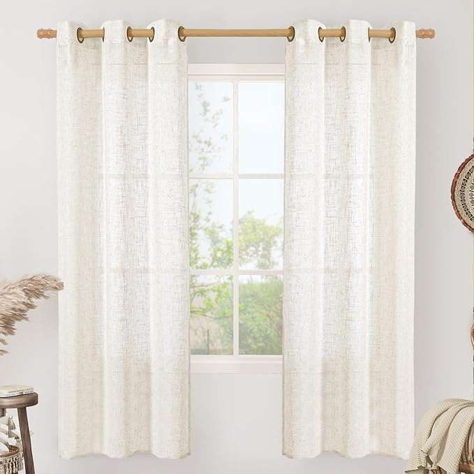 LAMIT Cream Linen Curtains 72 inches Long for Bedroom, Linen Textured Light Filtering Semi Sheer Bronze Grommet Natural Boho Drapes for Living Room, 2 Panels Set, 34 x 72 Inch
