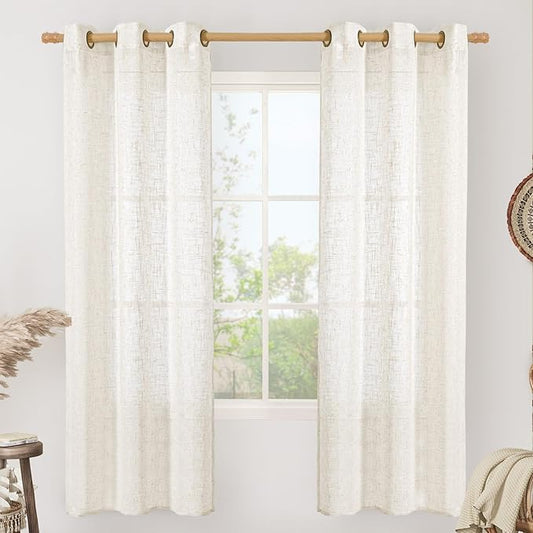 LAMIT Cream Linen Curtains 72 inches Long for Bedroom, Linen Textured Light Filtering Semi Sheer Bronze Grommet Natural Boho Drapes for Living Room, 2 Panels Set, 34 x 72 Inch