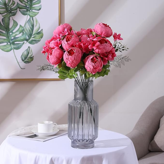 Duovlo Springs Flowers Artificial Silk Peony Bouquets Wedding Home Decoration,Pack of 1 (Spring Pink)