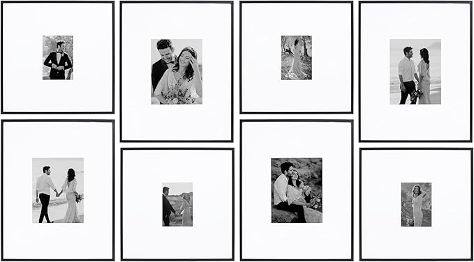 Camden Reed Arcadia 8 Piece Oversized Gallery Wall Frame, 16x20 and 16x16 Inch Matted Frames for Featuring 8x10 and 5x7 Inch Photographs or Art Prints, Black Finish