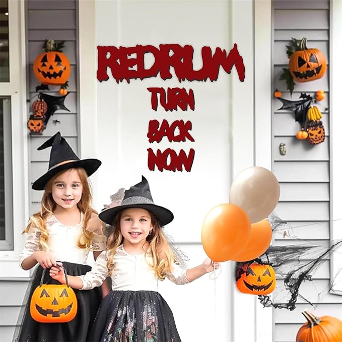 Wooden Halloween Decorations Stickers Bloody Halloween Decals for Mirror Wall Window Peel and Stick Happy Halloween Wall Sticker Redrum Door Sign Outdoor Indoor Decor Holiday Party Supply Photo Props