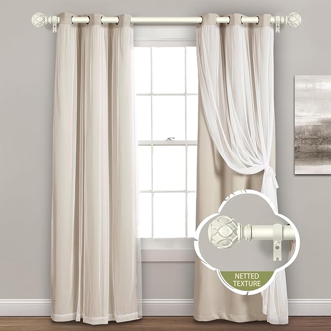 White Farmhouse Curtain Rods for Windows:Heavy Duty Adjustable Curtain Rod for Bedroom Living Room,Boho Decorative Rustic Drapery Rods with Vintage Coastal Finials,Antique White 2 Pack 18-45"