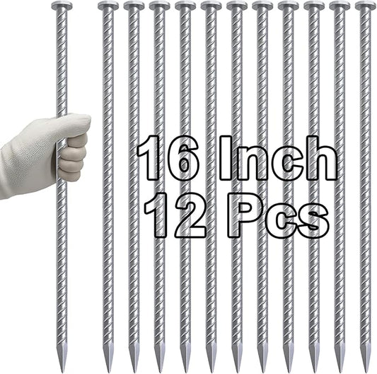 VVOKGO 16 Inch Rebar Stakes Metal Asphalt Anchoring Spikes Ground (12pcs), 1/2 Inch Diameter Galvanized Landscape Anchors Heavy Duty for Speed Bump, Handicap Threshold Ramps, Parking Limits Curb, Tarp