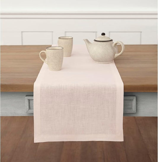 Solino Home Linen Pink Table Runner 120 Inches Long - 100% Pure Linen 14 x 120 Inch Table Runner for Halloween - Fete