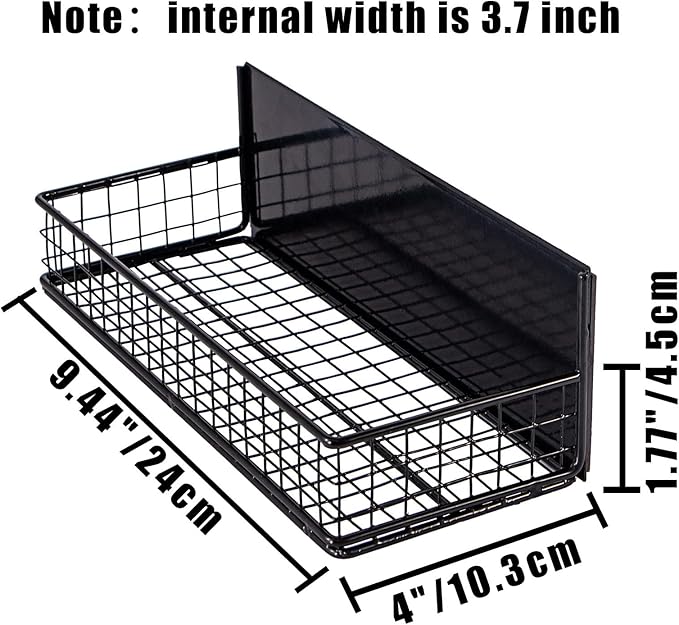 Magnetic Basket, Magnetic Shelf for Fridge, Magnetic Spice Rack for Refrigerator Magnetic Locker Organizer Holder for Office Kitchen Classroom Storage, Black-Low, 9.44" x 4" x 1.77"