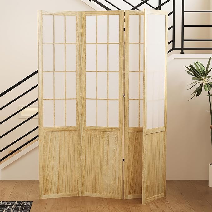 5.6FT Room Divider and Folding Portable Partition Screen, Chinese Japanese Shoji Style for Room Separation - 4 Panel (Natural)