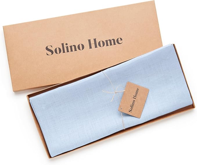 Solino Home Linen Sky Blue Table Runner 48 Inches - 100% Pure Linen Short Table Runner 14 x 48 Inch Ideal for Dresser and Coffee Tables - Fete