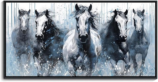 DUNHUANG ART Running Horses Canvas Wall Art - Equine Themed Galloping Animals in the Sand - Rustic Horse Decor for Living Room, Bedroom, Office 24"x48"