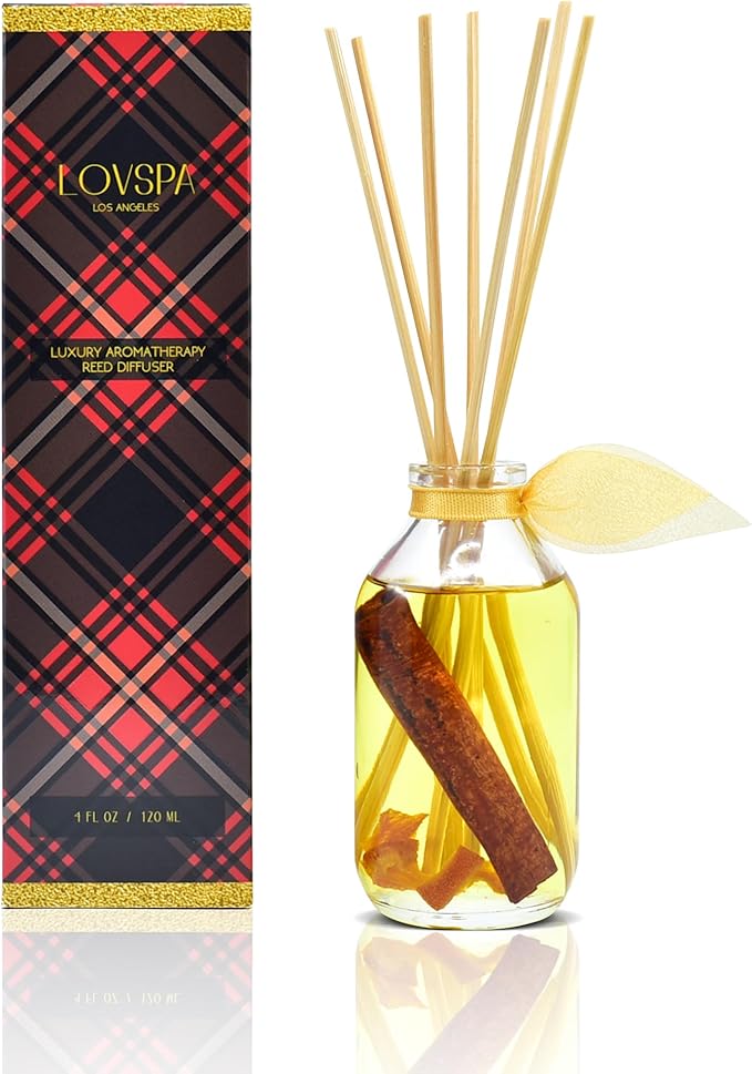 LOVSPA Reed Diffuser Set, Spiced Pomander Scented Oil Diffuser with Sticks, Home Fragrance Accessories for Bathroom Shelf Decor, Aroma Diffusers for Home or Office Desk, USA Made