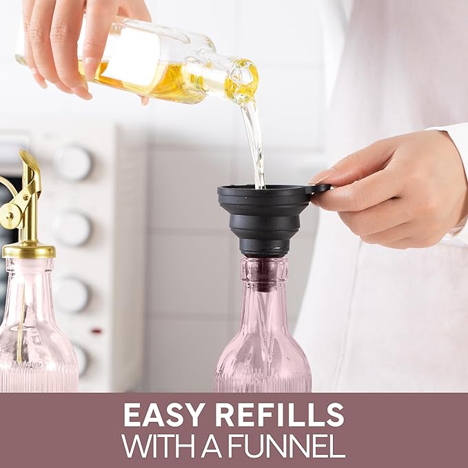 COOK WITH COLOR Glass Olive Oil Bottle Dispenser - 2 Pack- 17oz Oil and Vinegar Cruet - Olive Oil Carafe Decanter for Kitchen