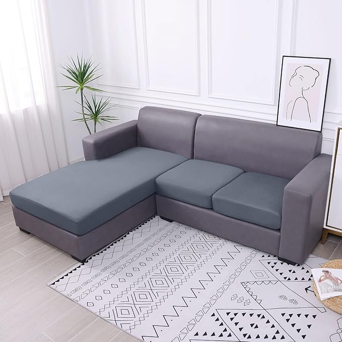 hyha Waterproof Couch Cushion Covers, Sectional Sofa Slipcovers Washable, L Shape Chaise Dog Couch Covers for Sectional Sofa, Universal Furniture Protector (1 Piece for Chaise XL, Grey)
