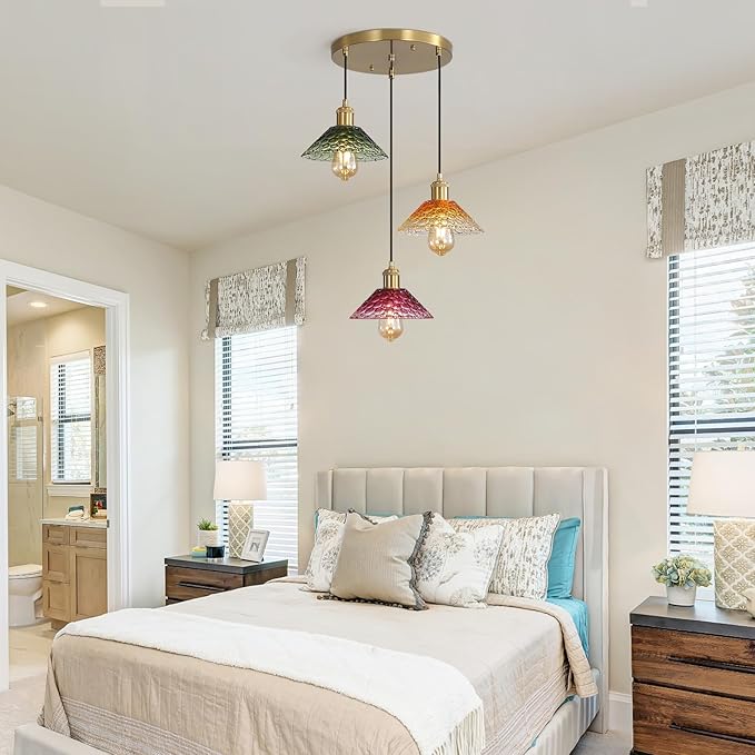 Glass Ceiling Chandelier,3-Light Colorful Hanging Pendant Light,Mid Century Modern Glass Pendant Light Fixture for Dining Room, Hallway, Living Room,Farmhouse,Kitchen Island