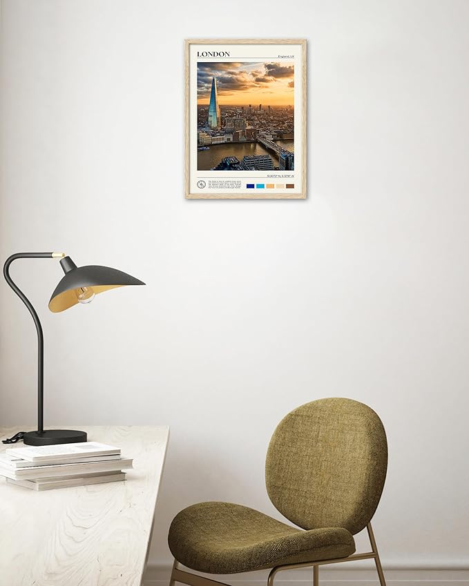 HesenDot Natural OAK Wood Framed London City Wall Art,12x16in Landscape Canvas Wall Print Poster,Classic Urban Landmark Wall Decor for Living Room,Bedroom,Office Gallery Set of 1