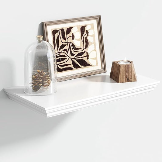 Floating Shelves for Wall, 16 Inch Wall Mounted White Hanging Shelf for Kitchen, Living Room, Office, Bedroom, Bathroom, Retro Vintage Wood Bookshelf for House Decor