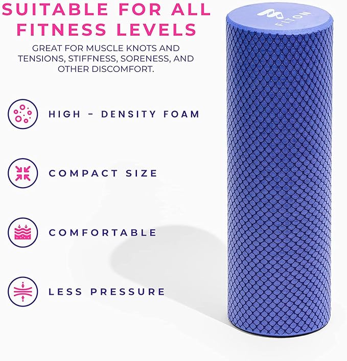 Recovery Foam Roller - High Density Travel Foam Roller for Muscle Massage and Deep Tissue Relief - Compact and Portable for Exercise, Travel, and Fitness - 12"x4", Purple
