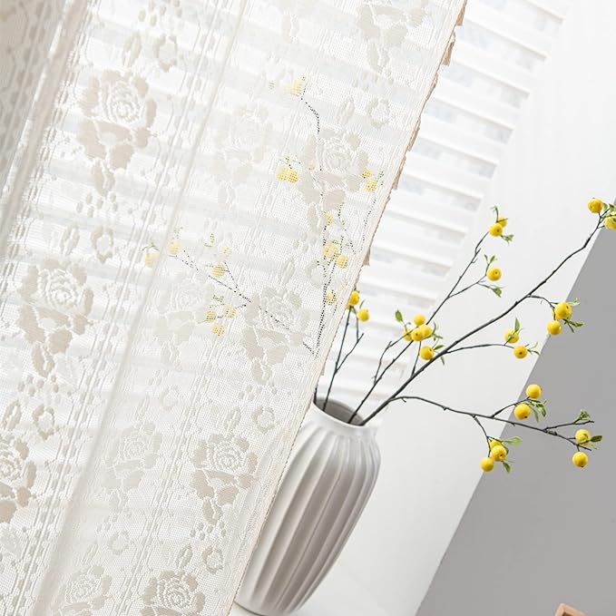 Sutuo Home Boho Sheer Curtains for Nursery Bedroom Kitchen,Bohemian Lace Curtains Crochet Florals Embroidery Handmade Knitted Tassels Vintage Chic Farmhouse Drape Rod Pocket 1 Panel 59" W x 72" L