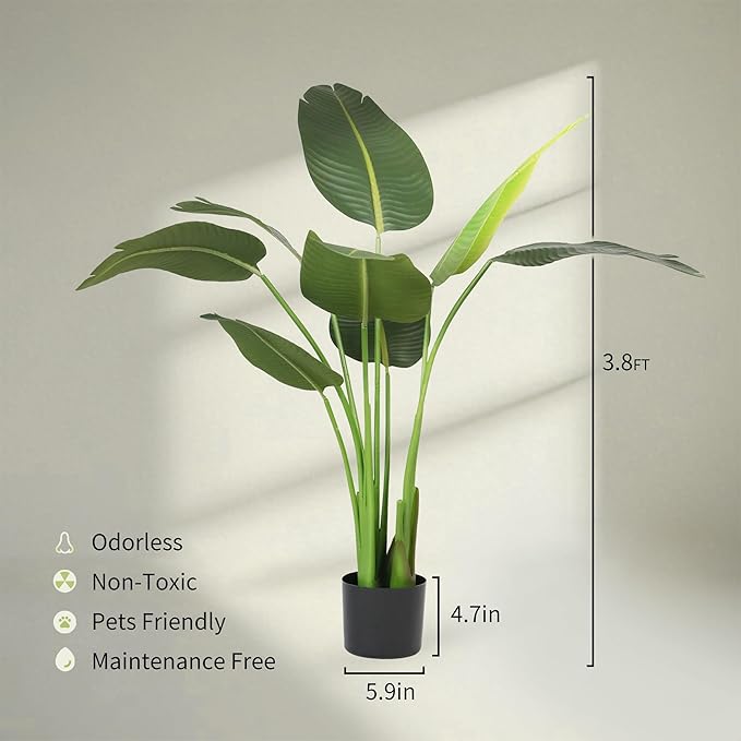 Worth Garden Artificial Bird of Paradise Plant 3.8ft, Faux Tropical Tree for Home and Office Décor, 45in Lifelike Greenery for Indoor and Outdoor Use