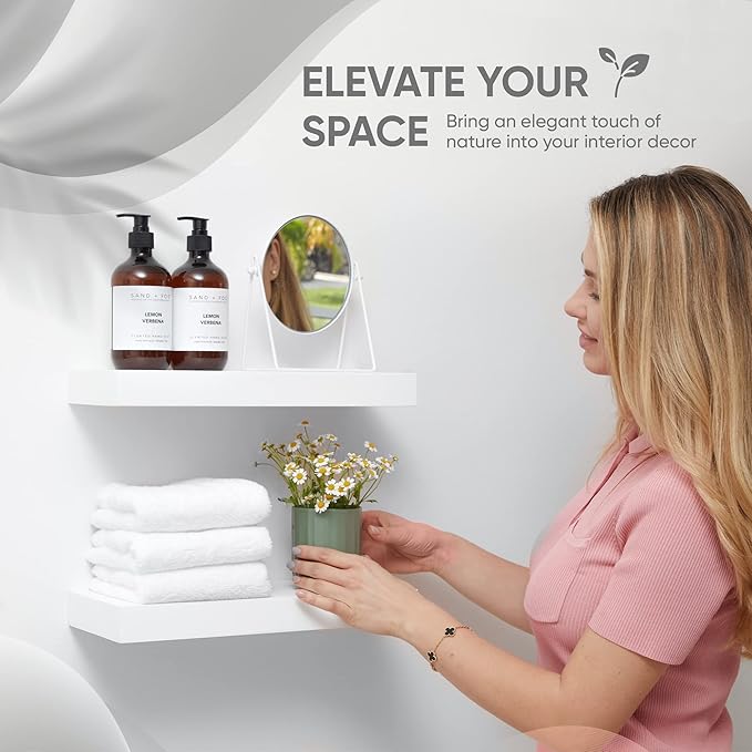 Homeforia White Floating Shelf 18 inch, High End Solid Real Wood 18inch Bathroom Floating Shelves for Wall Mounted, White Wooden 18in Floating Shelves, Heavy Duty Bracket, 18 X 6.5 X 1.75 in, Set of 3