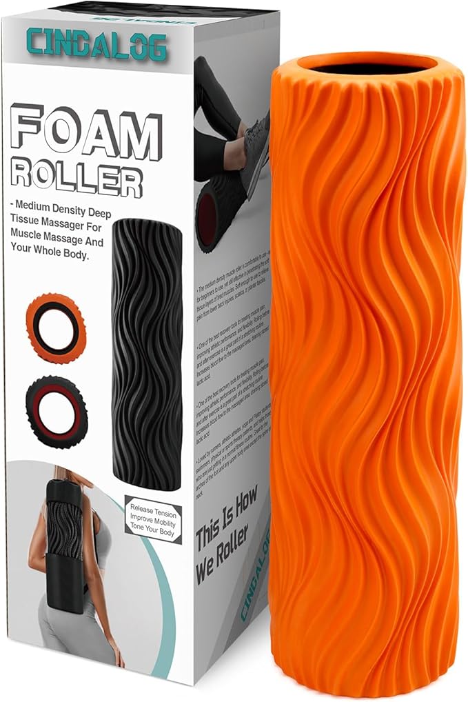 Foam Roller,High Density 15" Foam Roller, Wave Textured Massage Back Roller for Deep Muscle Massage Pilates Yoga,Fitness Exercise Roller for Whole Body Release(Orange)