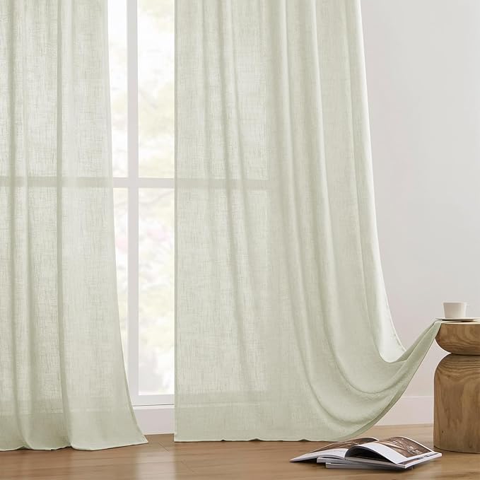 Joydeco Linen Curtains 108 Inch Length 2 Panel Sets,Light Filtering Curtains for Bedroom 52 Inch Wide Living Room Drapes with Back Tabs & Rod Pockets (W52 x L108 Inch, Oatmeal)