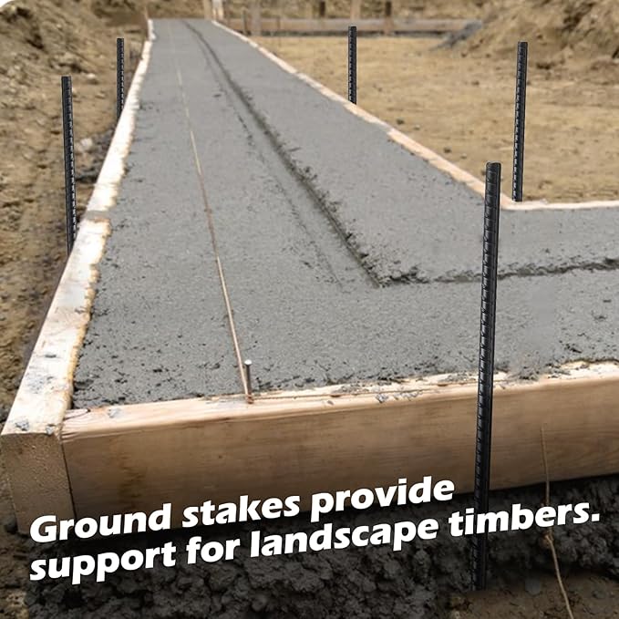 Rebar Stakes 16 Inch, 10 Pack Ground Stakes Heavy Duty with Chisel Point, Straight Metal Stakes for Concrete Form, Landscaping, Camping Tent or Timber, Black