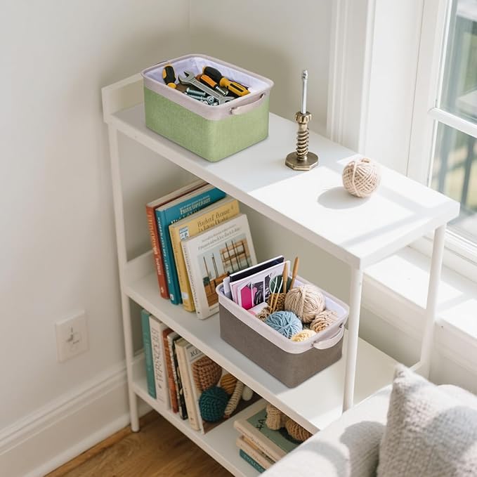 BALEINE 4 Pack Fabric Storage Bins for Shelves, Linen Storage Baskets for Organizing, Decorative Closet Bins for Clothes, Home (Lavender, 12"x8"x8")