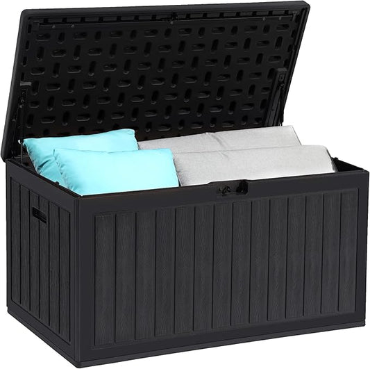 YITAHOME 90 Gallon Double-Wall Deck Box with Side Handles, Outdoor Large Storage for Patio Furniture Cushions, Garden Pool Accessories, Water Resistant & Lockable