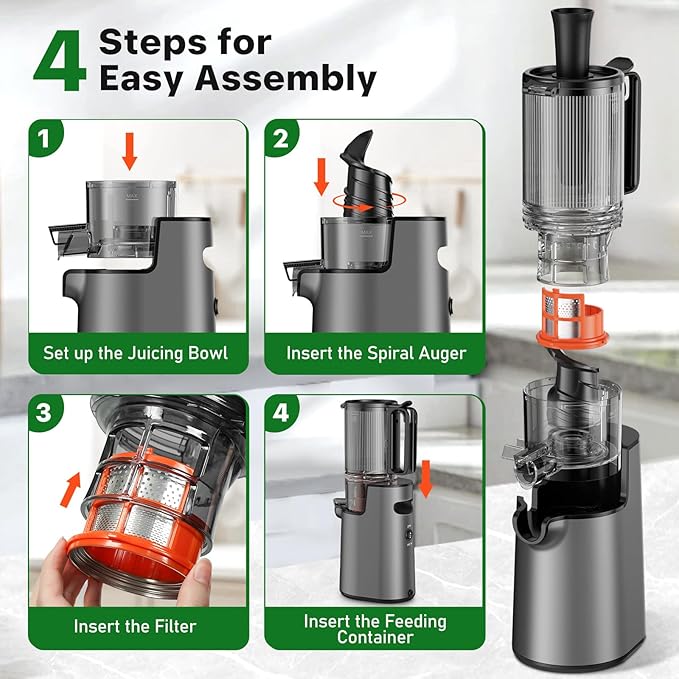 Cold Press Juicer, Juicer Machines with 5.4" Wide Feed Chute for Juice Extractor, Professional Slow Masticating Juicer for Whole Vegetables & Fruits with High Juice Yield, Easy to Clean (Black)