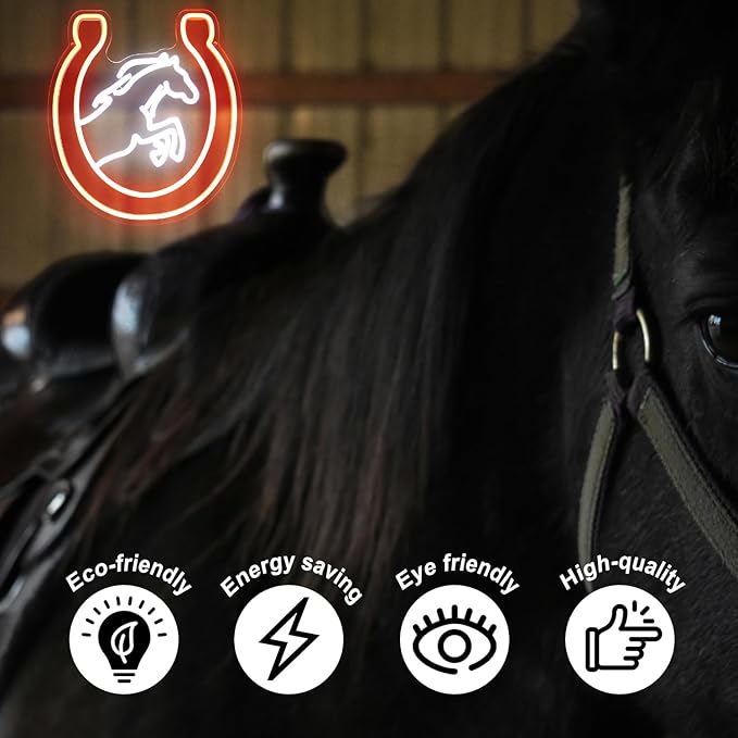 Horse Neon Sign for Wall Kentucky Derby Preakness Stakes Decoration Horseshoe Neon Light Cool Animal LED Sign for Bedroom Bar Man Cave Horse Racing Party Decor Western Cowboy Men Gifts