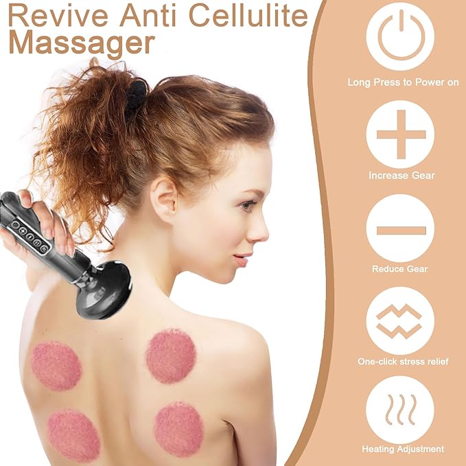 VHV Handheld Cellulite Massager Tool- Cupping Therapy Set, Elouris Cellulite Tool、Rechargeable Scraping and Cupping Machine,12-Level Adjustable Cupping kit for Massage Therapy、Cupping Machine.(Grey)