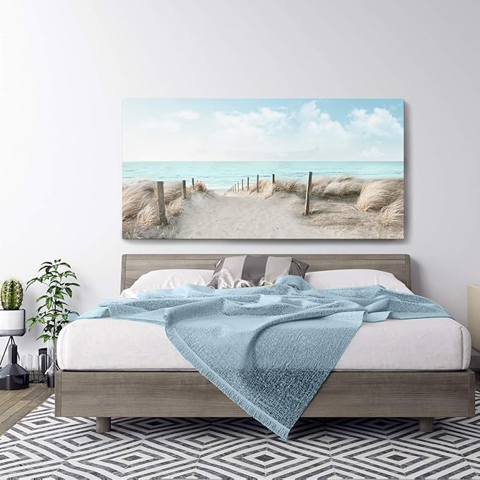 Large Canvas Wall Art Sky Beach Painting Picture Print on Canvas Framed Wall Art for Living Room Wall Decor for Bedroom Modern Coastal Landscape Room Decorations Artwork Size 60x30 Ready to Hang