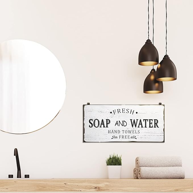 Jetec Farmhouse Bathroom Decor, Fresh Soap and Water Sign Vintage Bathroom Wood Plaque Rustic Wall Decor for Wall Art Decoration Restroom(Classic)