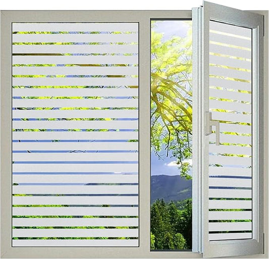 Window Privacy Film with Installation Tools,Stripe Window Film, Static Cling, Anti UV, Heat Control, Ideal for Home Shower Office Glass Door (Stripes Pattern, 45.2X157.4Inch)