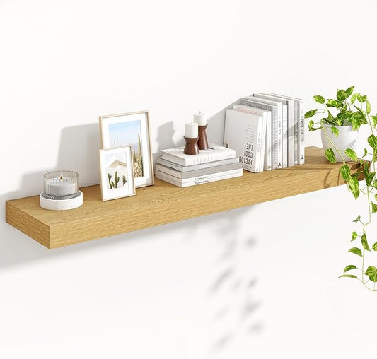 Heimlove 48" Floating Shelves for Wall,10 Deep Rustic Wood Storage Wall Shelves with Heavy Duty Brackets for Bathroom,Bedroom,Kitchen,Living Room,Office,Oak Color