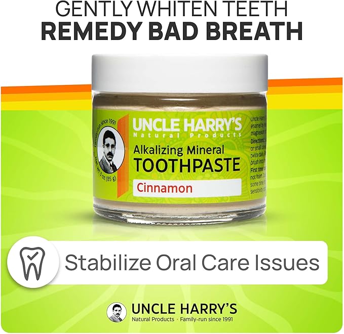 Uncle Harry's Pack of 2 Cinnamon Remineralizing Toothpaste | Natural Whitening Tooth Paste Freshens Breath & Promotes Enamel | Vegan Fluoride Free Toothpaste (2 Pack of 3oz Jars)