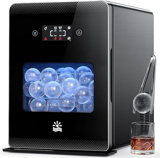 Whiskey Clear Ice-Ball Maker - 2" Slow-Melting Sphere Ice Maker, 4 pcs in 30 Mins 144 Pcs/Day, Round Cube Machine with Automatic Freeze Tech, Water Supply Self-Cleaning for Scotch, Bourbon