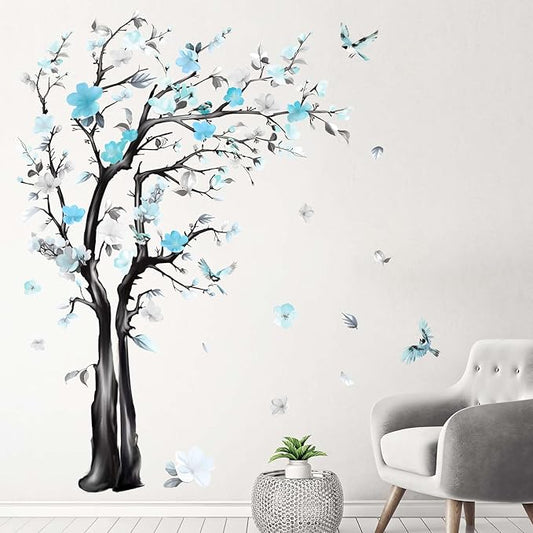 Large Watercolor Tree Wall Decals - Flower Tree Branch Wall Stickers - Bedroom Living Room Sofa TV Background Home Wall Decor