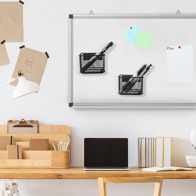 Black Magnetic Basket Set of 2, Refrigerator Basket, Magnetic Baskets Heavy Duty, Magnetic Locker Organizer Holder for Whiteboard Office, 3.42'' × 2.36'' × 2.55''